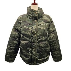 Old Navy Camo Puffer Jacket Stand Collar Zip Front Women Size Medium